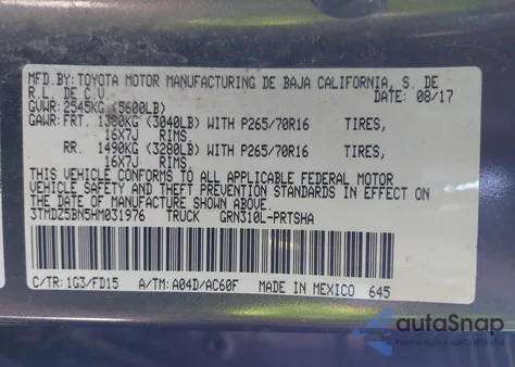 2017 Toyota Tacoma Trd Off Road z USA, uszkodzony, nr VIN 3TMDZ5BN5HM031976